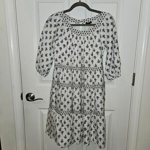 Ann Taylor White Boho Dress with Red and Blue Floral Pattern